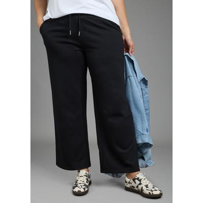 Jogginghose LAURA SCOTT CURVE "Große Größen", Damen, Gr. 52, N-Gr, schwarz, French Terry;Sweatware, Obermaterial: 60% Baumwolle, 40% Polyester, clean, unifarben, Basic, lang, Hosen Jogginghose, mit lässiger Beinweite, ideal für Kurven