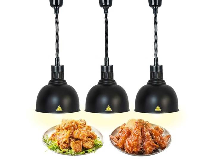 VFDZ Wärmelampe Küche, Einziehbares Wärmebrücke für Speisen(D-25cm, 3pcs) Hängende Wärmelampe für Lebensmittel, Speisenwärmer Lampe mit Glühbirne für Buffet Essen Warmhalten