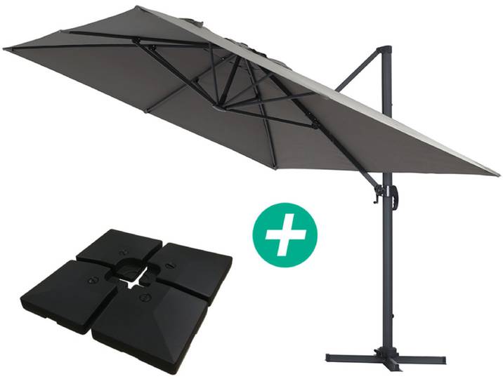 Parasol jardin déporté Alu Sun 4  - Rectangle - 3 x 4 m - Gris - Dalles à lester incluses