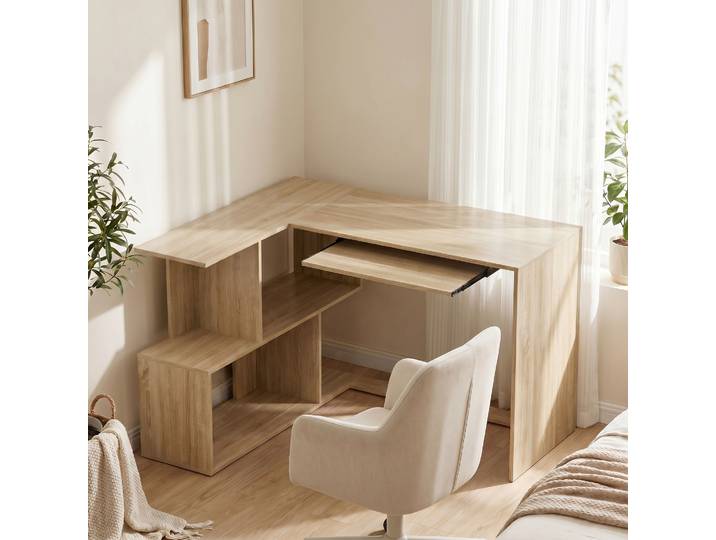 HOMCOM Bureau d’Angle en L 120x100cm 4 Compartiments Naturel