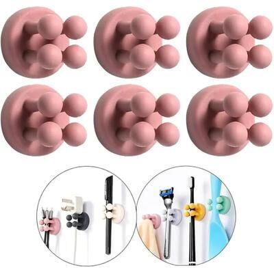 Uplifted Finds Multi Function Silicone Toothbrush And Utility Cable Holder Fleet pink 6 Pcs