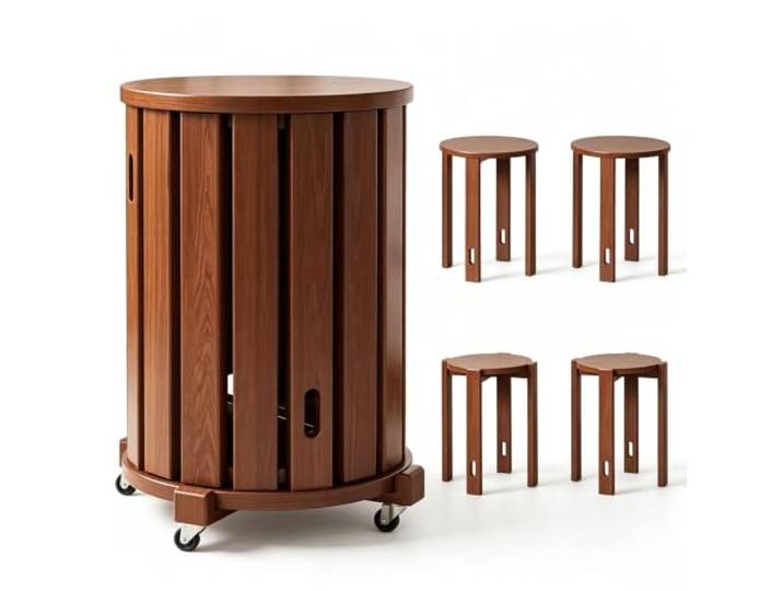 Holzhocker Runder Beistelltisch Schlicht Modern Stapelbar Mit geräuscharmen Rollen Für Wohnzimmer, Esszimmer, Zuhause(Walnut+wheels)