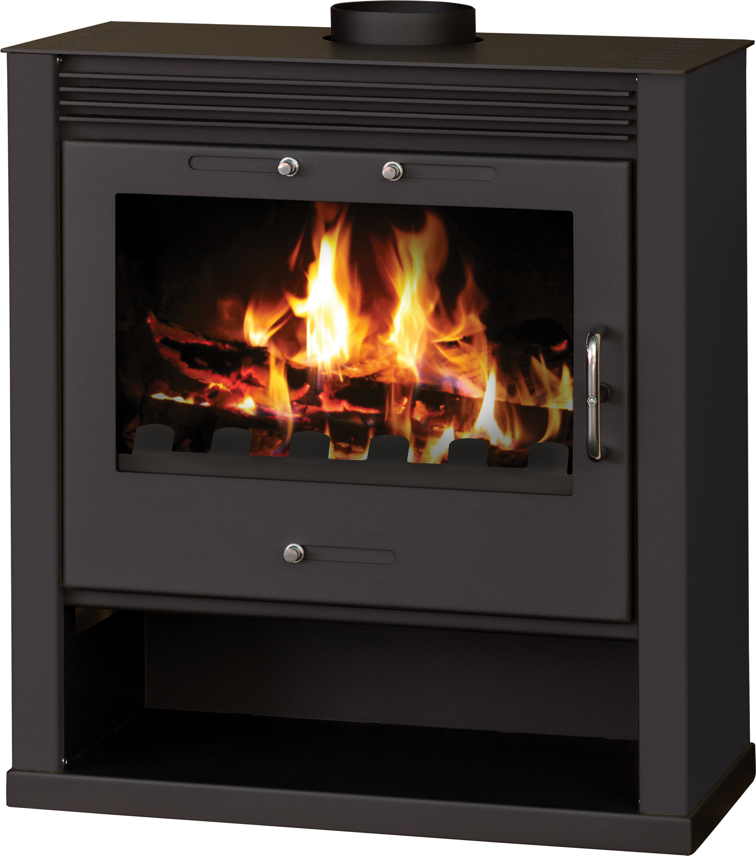 Kaminofen Victoria Rubin SCHWARZ BimSchV stufe 2 mit große Tür und XXL-Brennraum - 11.4 kW