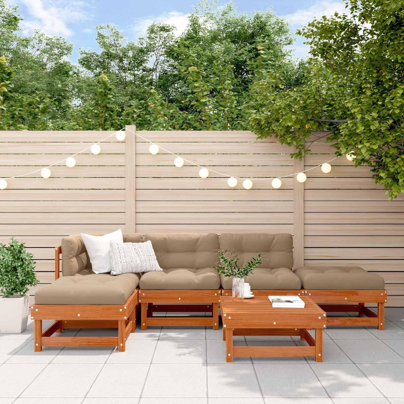 Gartenlounge-Set, 6-teilig - Dunkelbraunes Nadelholz - Inklusive Kissen - Für Terrasse und Balkon