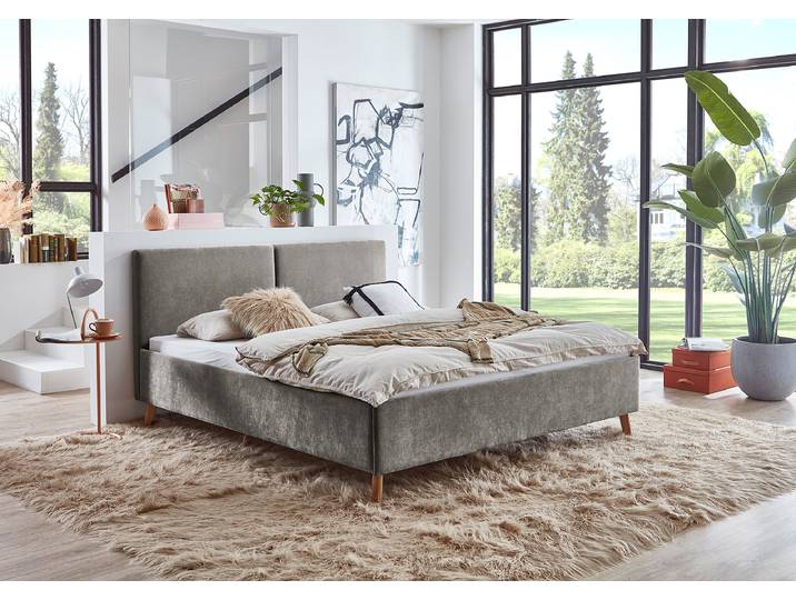 Lit rembourré Piano 160 x 200cm Microfibre Wiam Gris Marron