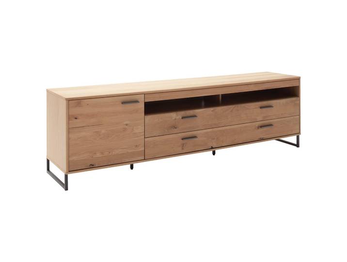 Livetastic Tv-Element Gaborone, Eiche, Metall, Asteiche, furniert, massiv, 1 Fächer, 2 Schublade(n) Schubladen, 224x67x50 cm, Made in EU, Kabeldurchlass, Wohnzimmer, TV Möbel, TV-Racks
