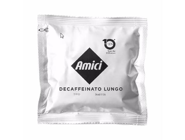 Amici 50 Stk. einzeln verpackt Koffeinfrei lungo Kaffepads – Diverse Kaffeekapseln/Kaffeepads – weiss / braun