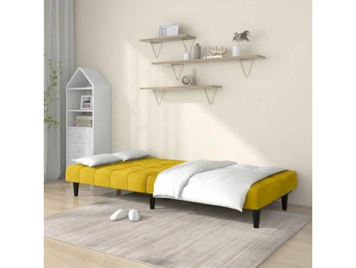 KTHLBRH Schlafsofa, 2-Sitzer, Samt, Gelb Holzgestell, umwandelbar in ein Einzelbett, Schaumstoff, 110 kg pro Sitzplatz