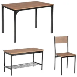 COSTWAY Esstisch Set 4 Stück, Küchentisch mit 2 Stühlen & 1 Bank & Regal, Industrie Esszimmer Tisch