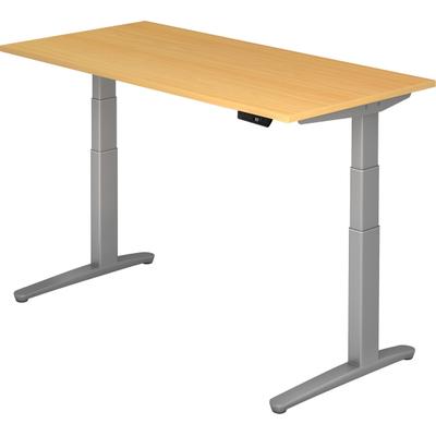 Hammerbacher Sitz-Steh-Schreibtisch elektrisch 160x80cm Buche/Silber