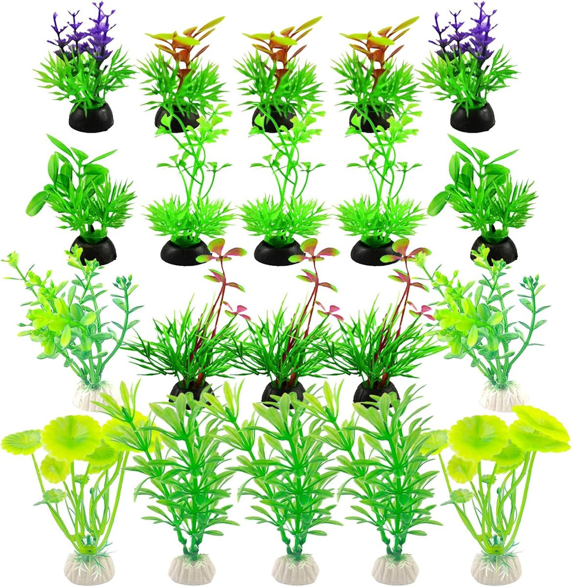 Set van 20 groene kunstmatige aquariumplanten in 8 verschillende stijlen, 5-12 cm