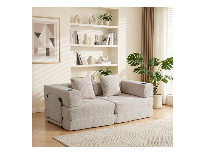 welax Schlafsofa mit Cord, faltbar – bequemes Sofa für Wohnzimmer, Olivgrün, 1 Teile, 5-in-1 Modulare Flexibilität