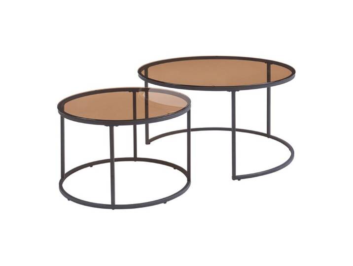Set de 2 tables basses Kokkola gigognes verre fumé marron