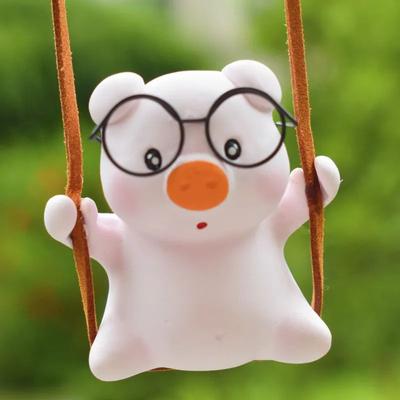 Inspired Living Cute Pink Swing Pig Car Hanging Ornament For Rearview Mirror Kawaii Car Interior Accessory Gift 3