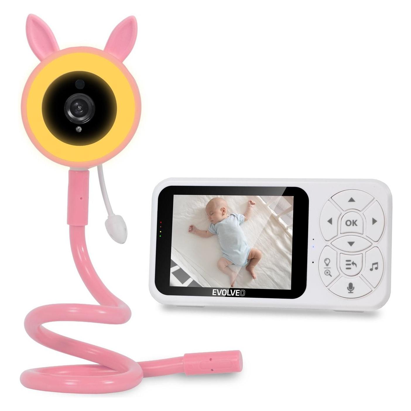 Evolveo Baby Monitor N35, baby monitor with camera, VOX, thermometer, night vision, RGB light, Pink (Babyphone mit Kamera) (66242497)