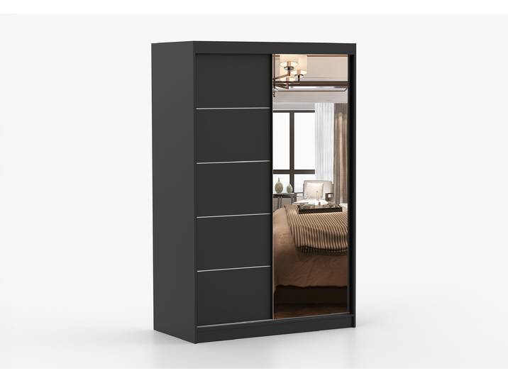 Schwebetürenschrank VISTA 05C 150 cm Schwarz Schwarz + Spiegel