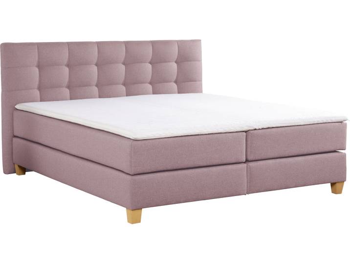 Boxspringbett, Lila, 194x231 cm, Samt, Inkl. Topper & 3 Härtegrade, Klassisch, Home-affaire