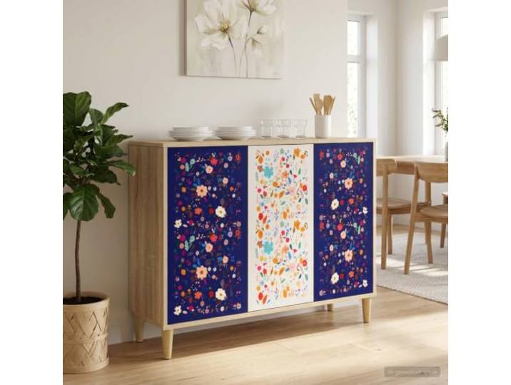 Jkghdrt Sideboard Mainz Sonoma 102x33x75 cm Holzwerkstoff Kommode Erhöhte Füße, Luftzirkulation, dekoratives Muster, pflegeleichte Oberfläche, robustes Material, vielseitig nutzbar