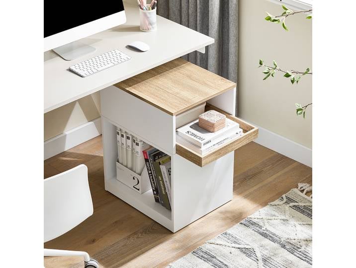 SoBuy ASK08-WN table avec rouleaux cachés 3 ventilateurs à main rouleau conteneur bureau pour bureau blanc Nature 40x65x50cm