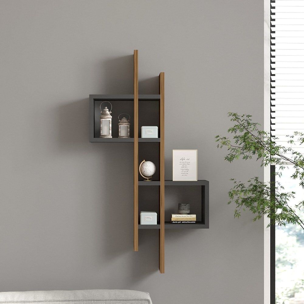 Toilinux Etagère murale design effet bois gris foncé Gris 54x108x20cm