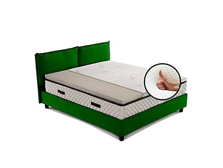 Latex-Topper, Matratzenauflage aus 100 % hypoallergenem Latex, Höhe 4 cm mit antimikrobiellem Stoff, abnehmbar, 4 Seiten mit Silberfaden – Star Latex King Size 180 x 200 cm