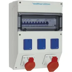 Walther Werke, Baustromverteiler, WAL 6823009 Steckdosenkombination RAL7035 1 CEE-Anbaudose 5x32A Typ 430 (3x, CEE 16/5, CEE 32/5)
