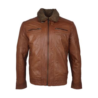 Lederjacke RICANO "Lederjacke Dino", Herren, Gr. XXL, braun (cognac), Obermaterial: 100% Lammnappaleder LANA. Futter: 100% Polyester PES., normal, Rundhals, Jacken, Handgefertigt aus echtem Leder