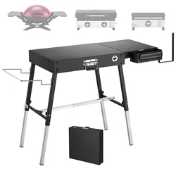 VEVOR Klappbarer Grilltisch 870 x 445 mm für 17 & 22 Zoll Tischgrillplatten, Picknicks & Grillpartys, Kohlenstoffstahl, Höhenverstellbar, bis 158 kg Belastbar, mit Werkzeugablage & Taschentuchhalter