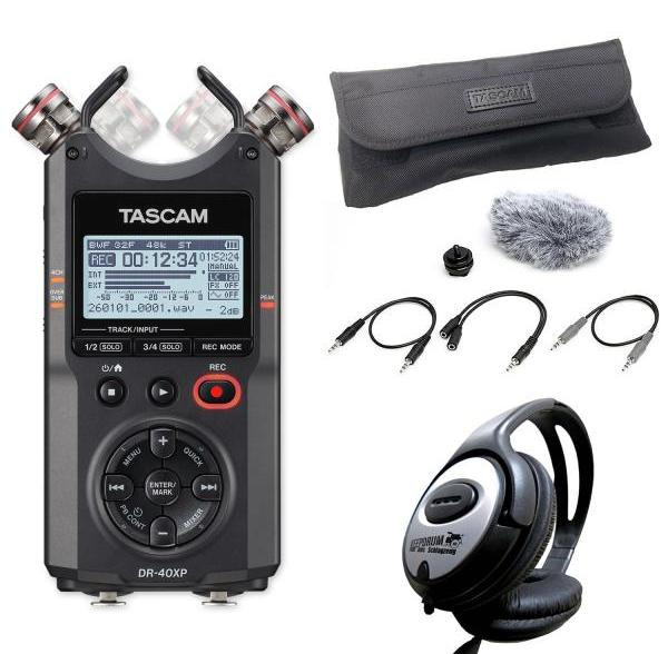 Tascam DR-40XP audio-recorder met cameraccessoireset en hoofdtelefoon