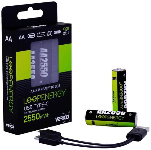 Verico LoopEnergy AA USB-C 2550mWh USB-C Akku Li-Ion 1700 mAh 1.5V 2St.