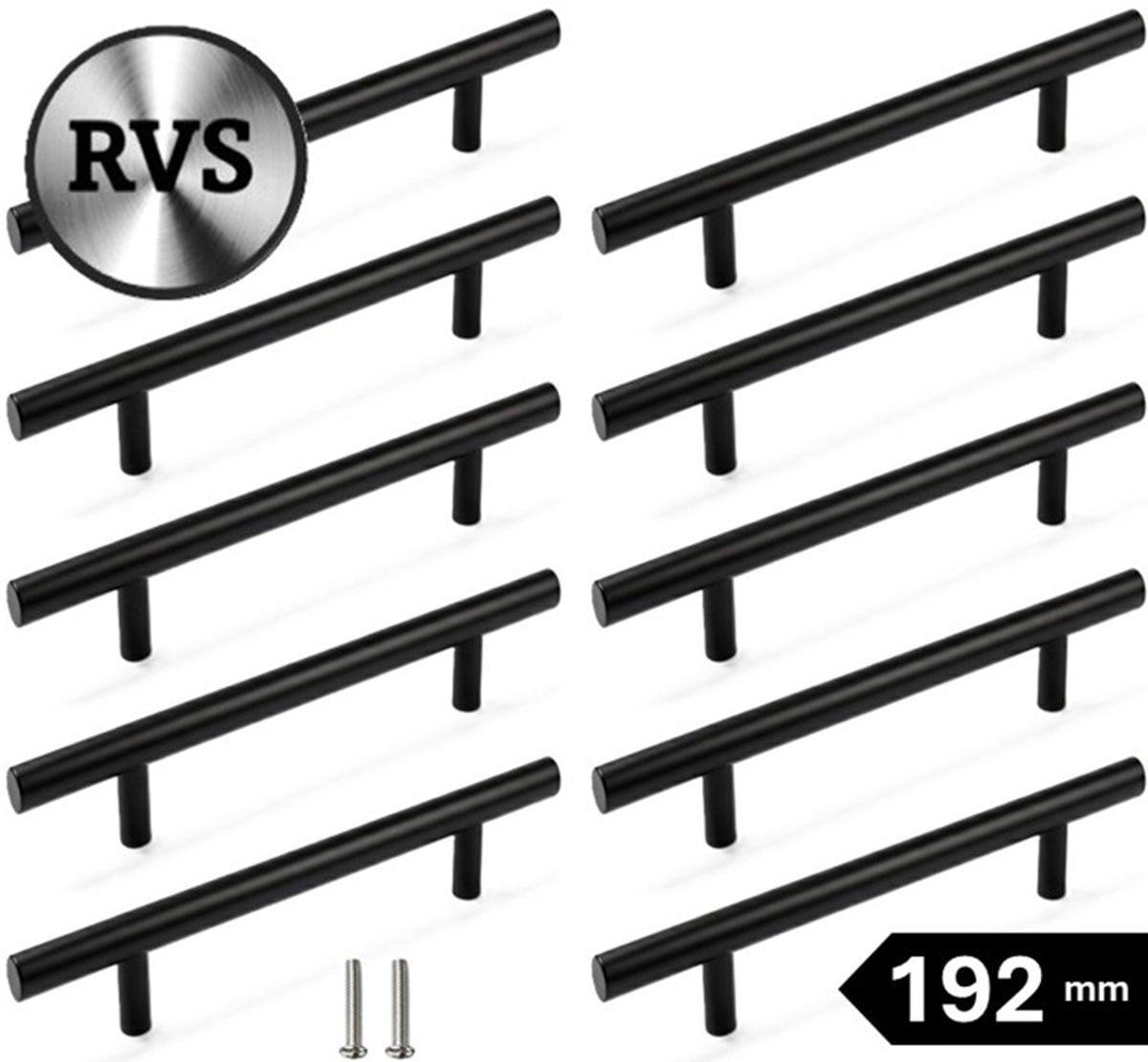 MSQDESIGN Set van 10 zwarte RVS handgrepen voor keukenkastjes en meubels, Lengte: 300 mm, Hartafstand: 192 mm
