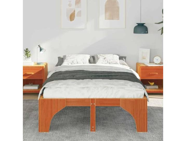 KTHLBRH Bettgestell Kiefer massiv braun 140 x 190 cm Lattenrost, modernes Design, 200 kg Kapazität, pflegeleicht, Schlafzimmer