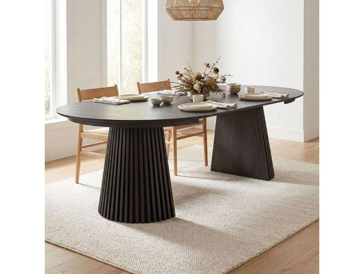 Table à manger ronde extensible 120-240 cm placage chêne noir