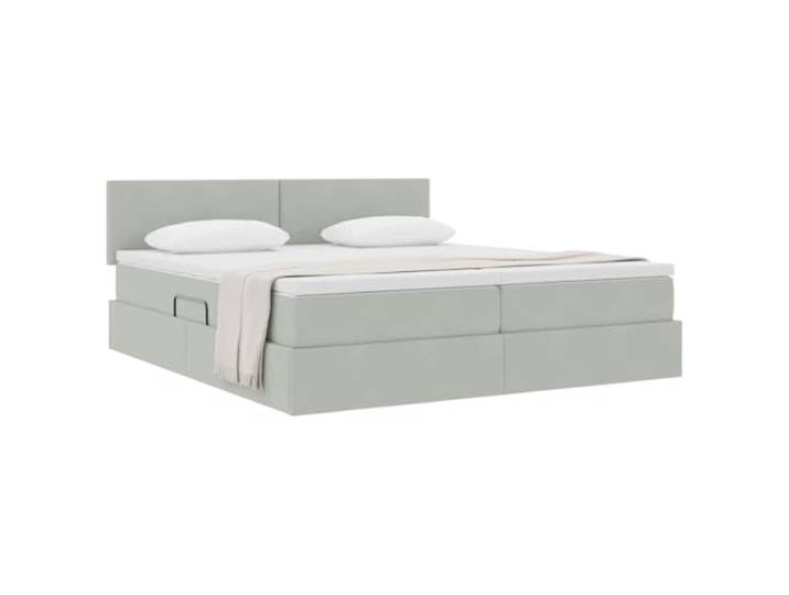KTHLBRH Boxspringbett Hellgrau 90 x 200 cm mit Matratze Hydraulischer Aufzug, Metallrahmen, Samt, Kopfteil inklusive, 2 Stück