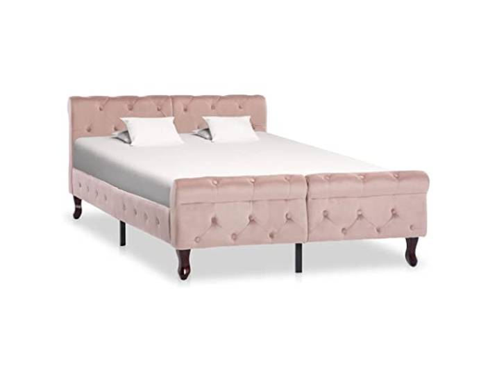 RJPLMFV Bettgestell, Velours, Rosa, 120 x 200 cm Ohne Matratze, Sperrholz und Stahl, Füße aus massivem Kiefernholz, Lattenrost inklusive