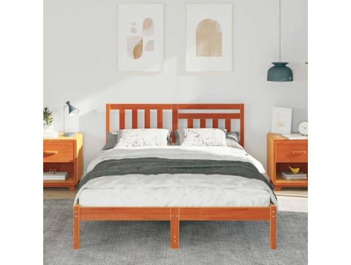 KTHLBRH Bett Kiefer massiv braun gewachst 140 x 190 cm Lattenrost, minimalistisches Design, einfache Montage, robuste Halterung