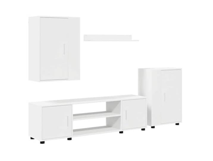 Roanoer TV-Schrank Set 4-teilig Wandmontiert Weiß Holzwerkstoff Wohnwand Vierteiliges Hängeschrank-Set für Wohnzimmer und Jugendzimmer, bietet vielseitigen Stauraum mit pflegeleichten Oberflächen.