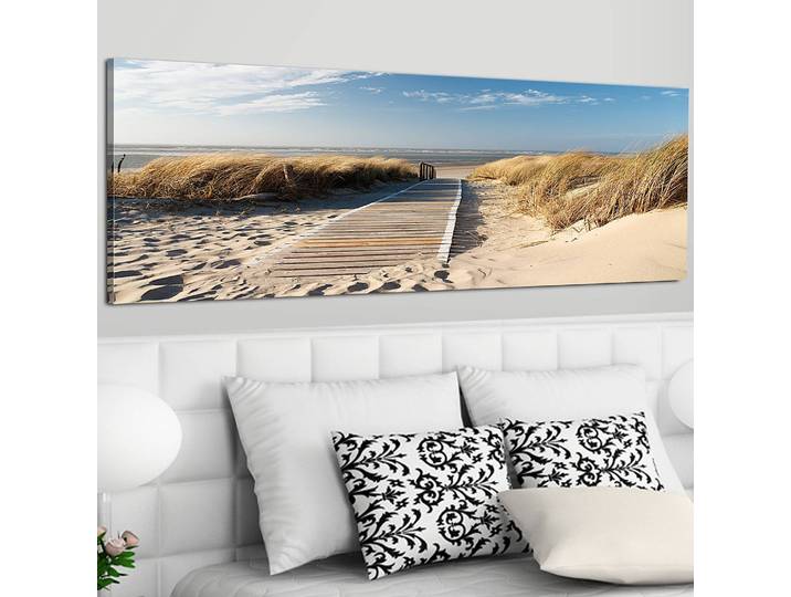 Wandbild Wilder Strand Leinen Blau 135 x 45cm