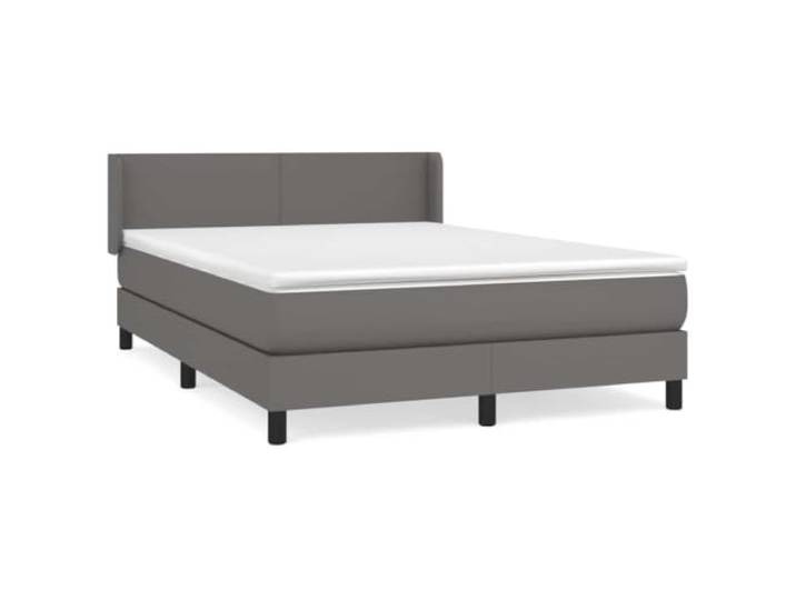 PUGYNBK Boxspringbett, 140 x 190 cm, mit Matratze aus Kunstleder, Grau Verstellbares Kopfteil, Taschenfederkerne, mittlere Festigkeit, einfache Reinigung, inklusive Anleitung (evtl. nicht in