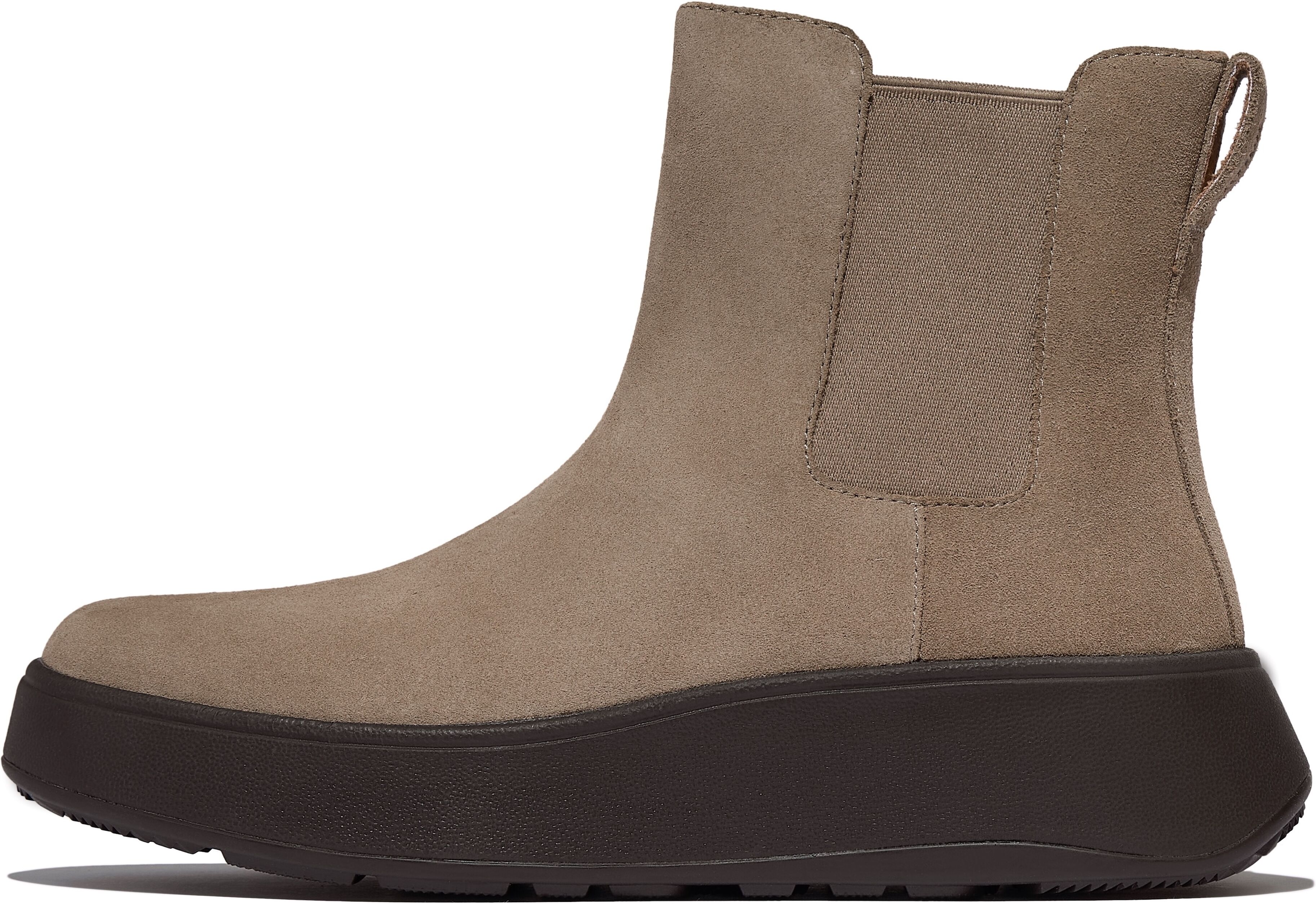 Chelseaboots FITFLOP "F-MODE", Damen, Gr. 41, Leder Textil, beige (taupe), Elastischer Einsatz, Veloursleder, Schuhe Chelseaboots, Chunky Boots mit Plateausohle