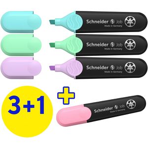 Schneider Textmarker Job Pastell, 4 Stück, Strichbreite 1 - 5mm, pastell, farbig sortiert