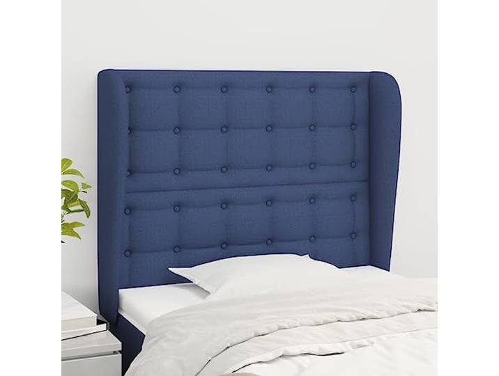 KTHLBRH Kopfteil mit Ohr, Blau, aus klassischem Stoff, elegantes Design, komplett aus strapazierfähigem Material, atmungsaktiv, höhenverstellbar, Beine aus Lärchenholz