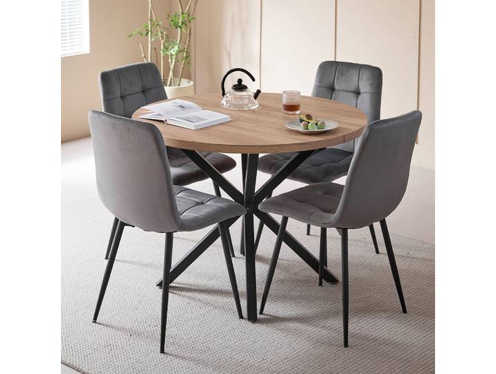 Ensemble de table à manger ronde moderne EGOONM avec 4 chaises, table de cuisine en bois MDF de 100 cm, chaises rembourrées en velours pour salle à manger