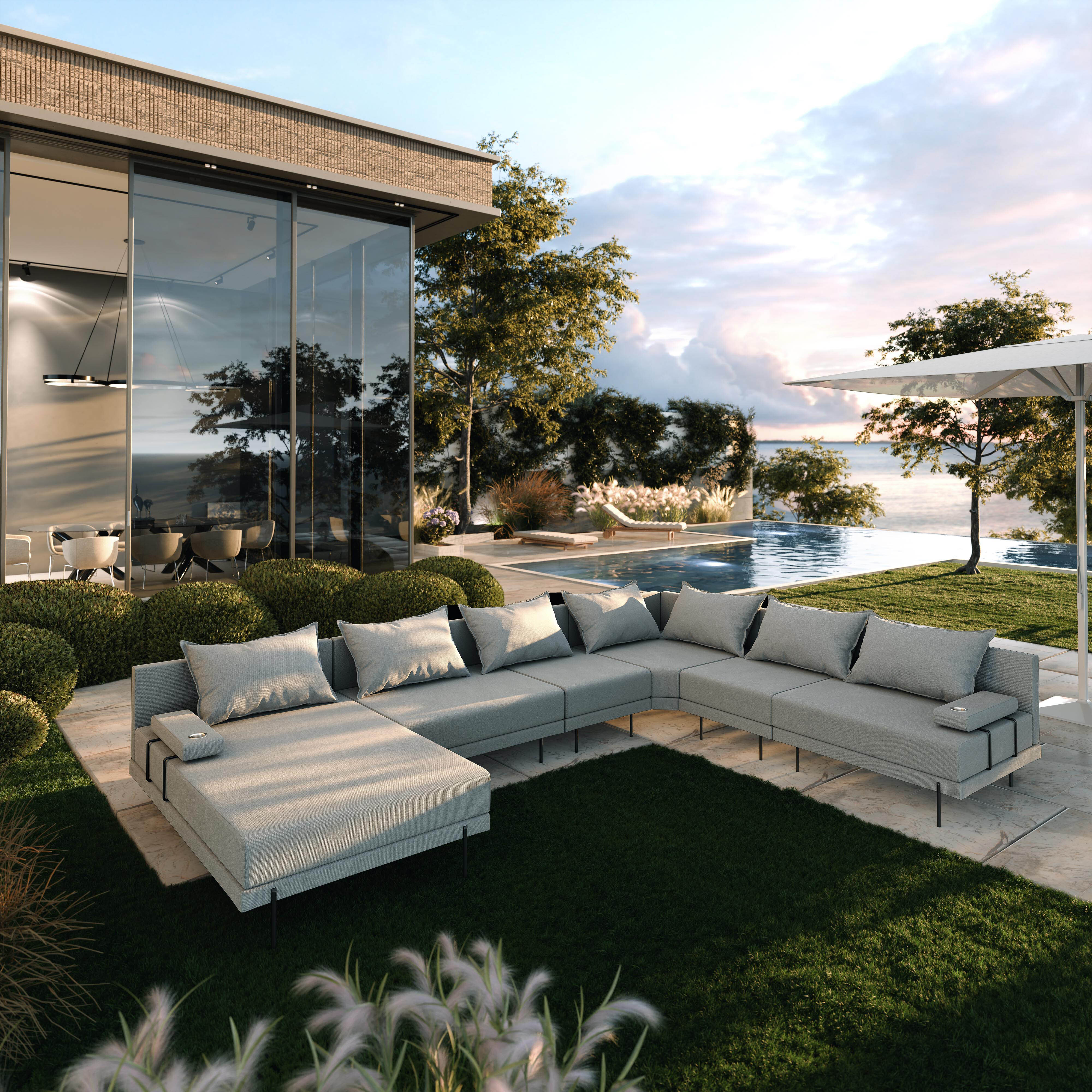 TRADA Gartenecksofa Bahama XXL Grau Rechts 410x298 cm Gartenmöbel set Wasserabweisend Stoff