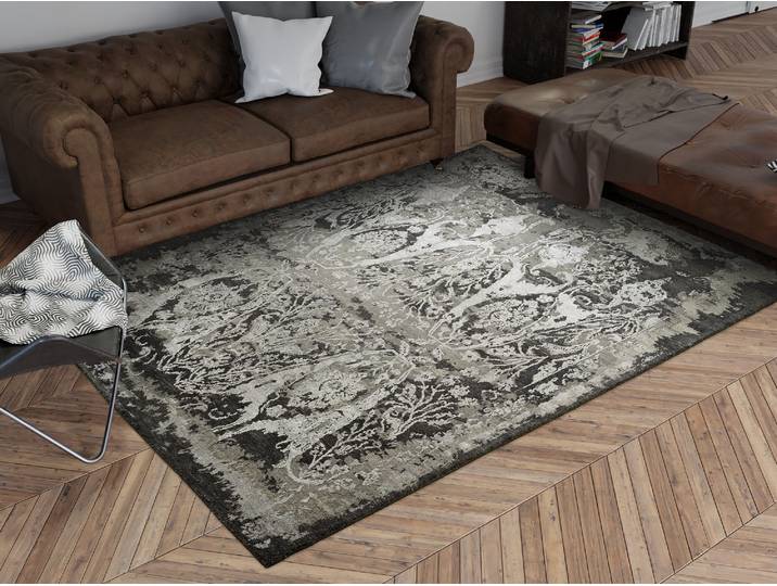 Teppich OCI DIE TEPPICHMARKE PHENOM HISTORY , grau (grau, schwarz), B:200cm H:10mm L:300cm, Obermaterial: 60% Schurwolle, 40% Viskose, Teppiche, Teppich, handgeknüpfter Designer Teppich Naturfaser Kurzflor
