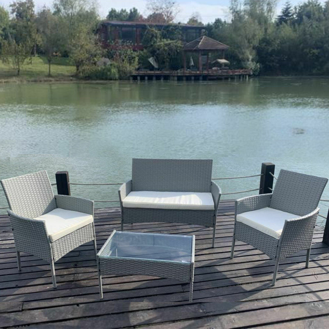 Dakota Fields Lavedan Rattan 4 - Person Sofa Set with Cushions Grey/Grey 4