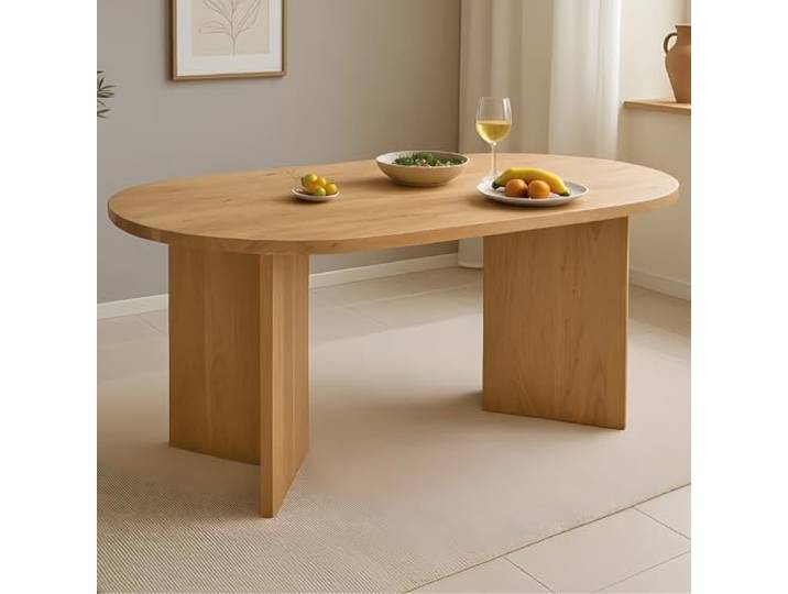 SAM Ovaler Esstisch Laurie 160x90 cm Akazie natur V-Gestell Holz Esszimmertisch massiv, oval mit gerader Kante