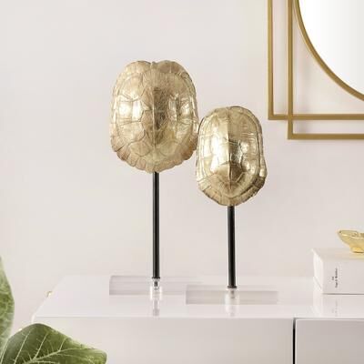 "SAFAVIEH Eris 13.4-Inch Shell Table Decor Set of 2, Gold - 5.1"" W x 3"" L x 13.4"" H"