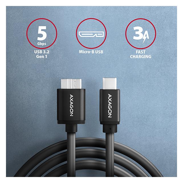Axagon BUMM3-CM10AB Kabel Micro-B USB auf USB-C 3.2 Gen 1 (1 m, USB 3.2 Gen 1, 5 W) (BUMM3-CM10AB)