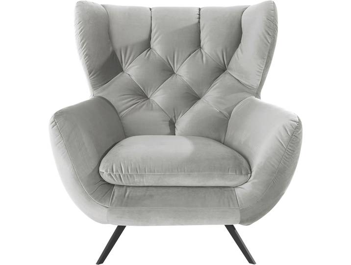 Sessel 3C CANDY Beatrice Ohrensessel mit Knopfheftung im Rücken , silber, B:100cm H:106cm T:95cm, Samt-Optik (100% Polyester), Sessel, Sessel, bequemer Retro Solitärsessel auch in Cord und Fellimitat